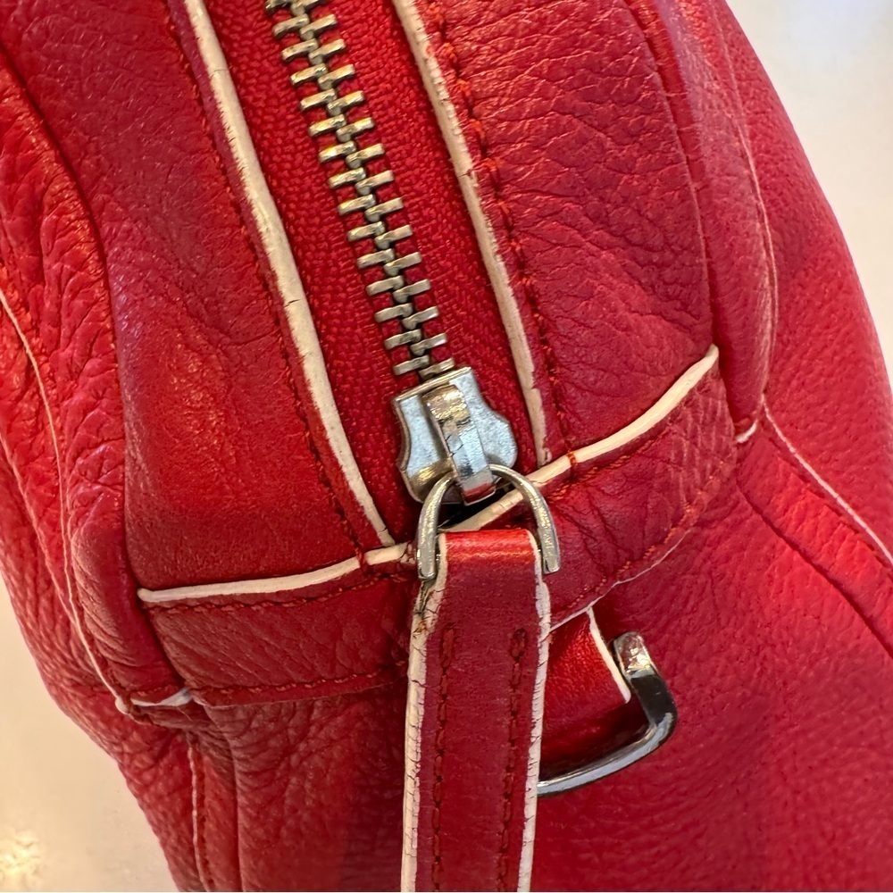 Tosca Blu Red Leather 2 Handle Satchel With Bold Chrome Accents white piping - Picture 8 of 16